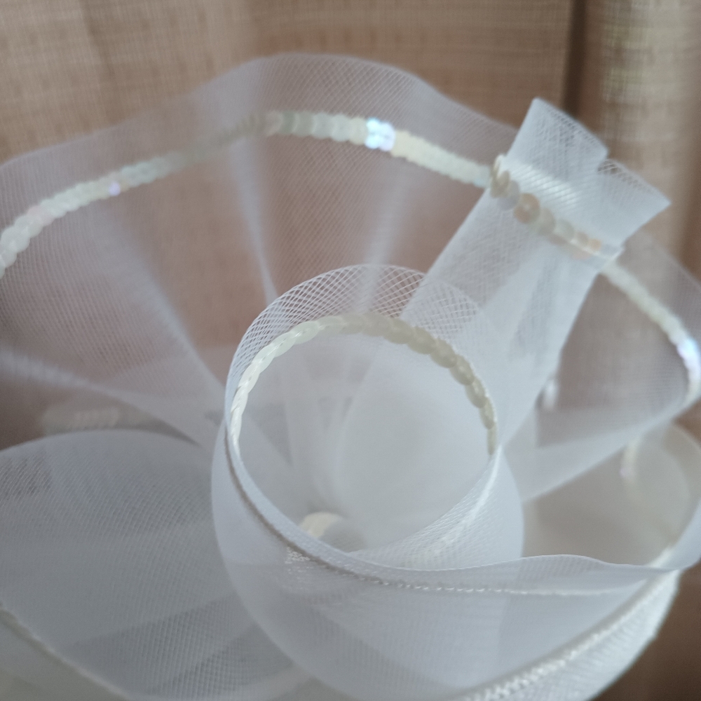 Easter Church White Straw Embellished Toil Church Hat - Picture 4 of 9